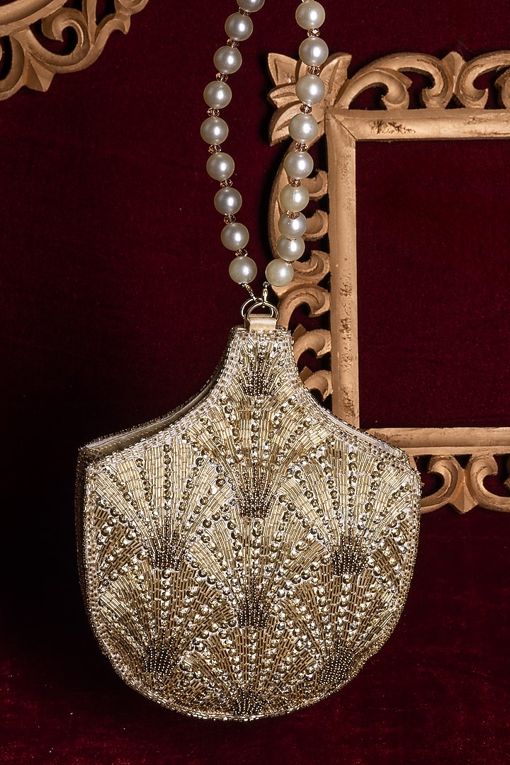 Gold Satin Embellished Potli by Be Chic at Pernia's Pop Up Shop