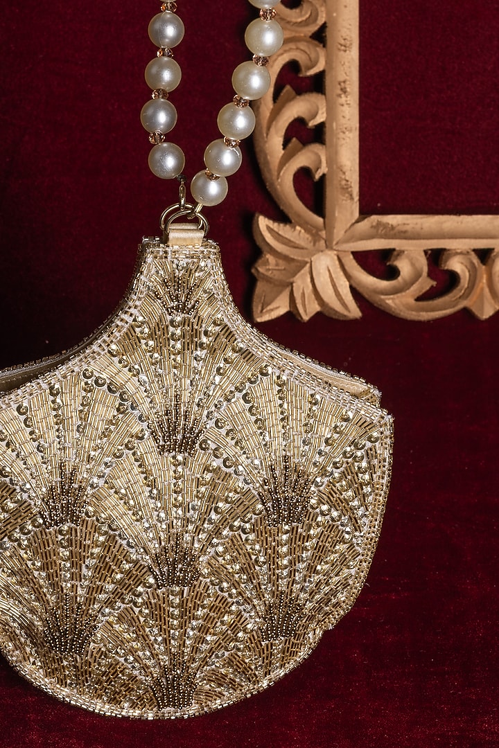 Gold Satin Embellished Potli by Be Chic at Pernia's Pop Up Shop