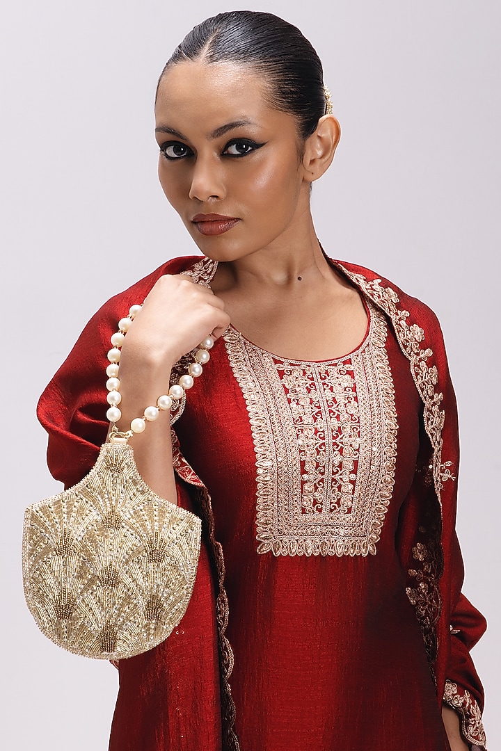 Gold Satin Embellished Potli by Be Chic at Pernia's Pop Up Shop