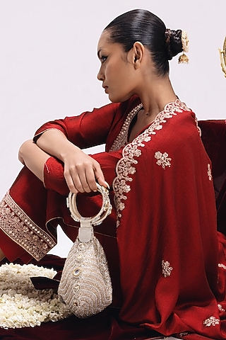 Gold Brocade Kundan Embellished Potli by Be Chic