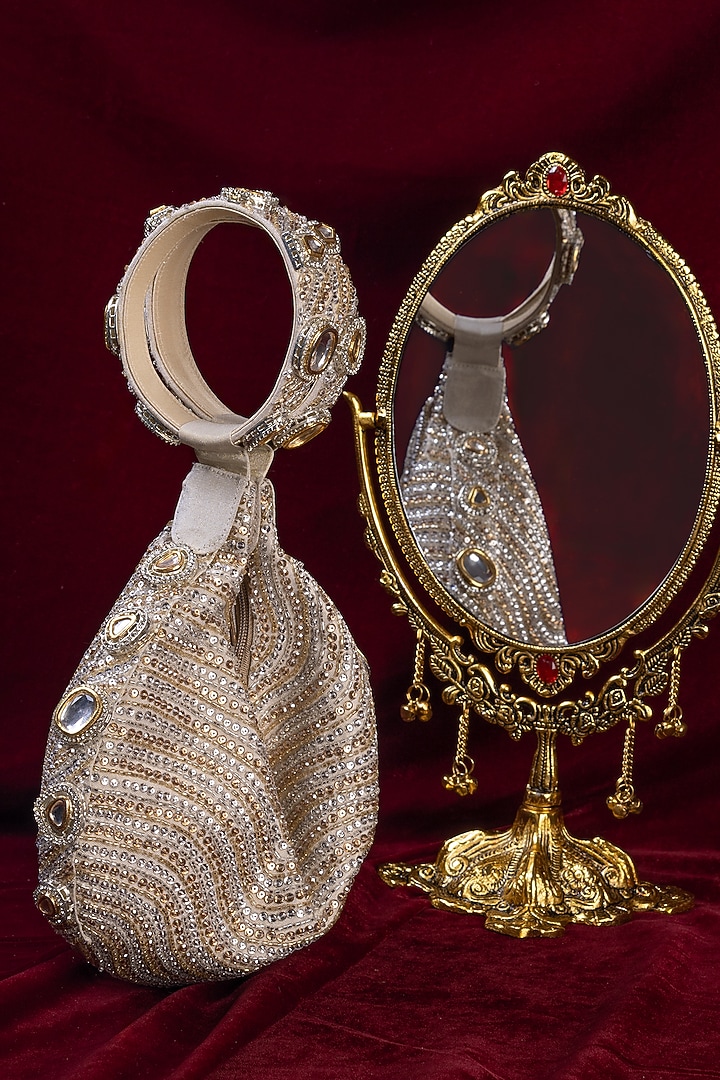 Gold Brocade Kundan Embellished Potli by Be Chic at Pernia's Pop Up Shop