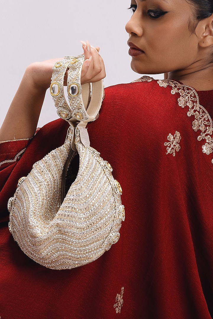 Gold Brocade Kundan Embellished Potli by Be Chic at Pernia's Pop Up Shop