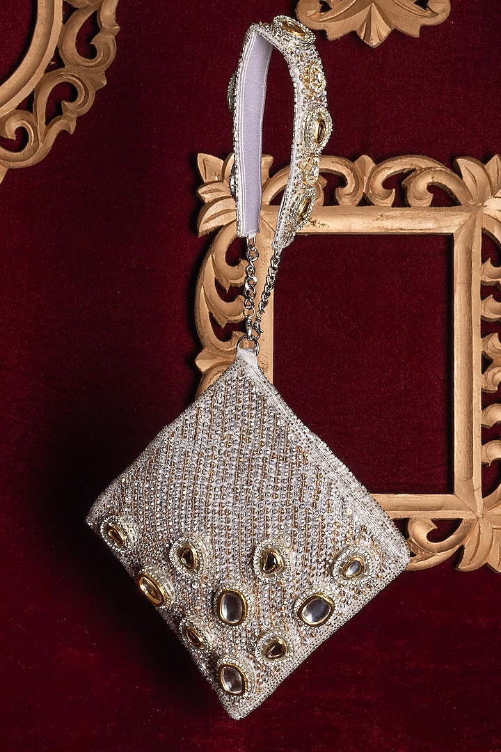 Gold Satin Embellished Clutch by Be Chic at Pernia's Pop Up Shop