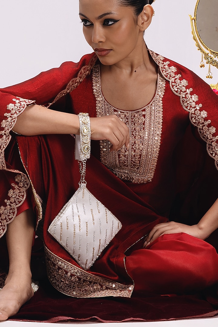 Gold Satin Embellished Clutch by Be Chic at Pernia's Pop Up Shop