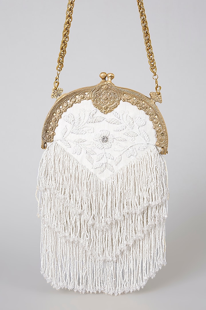 Ivory Satin Tassel Embellished Potli by Be Chic at Pernia's Pop Up Shop