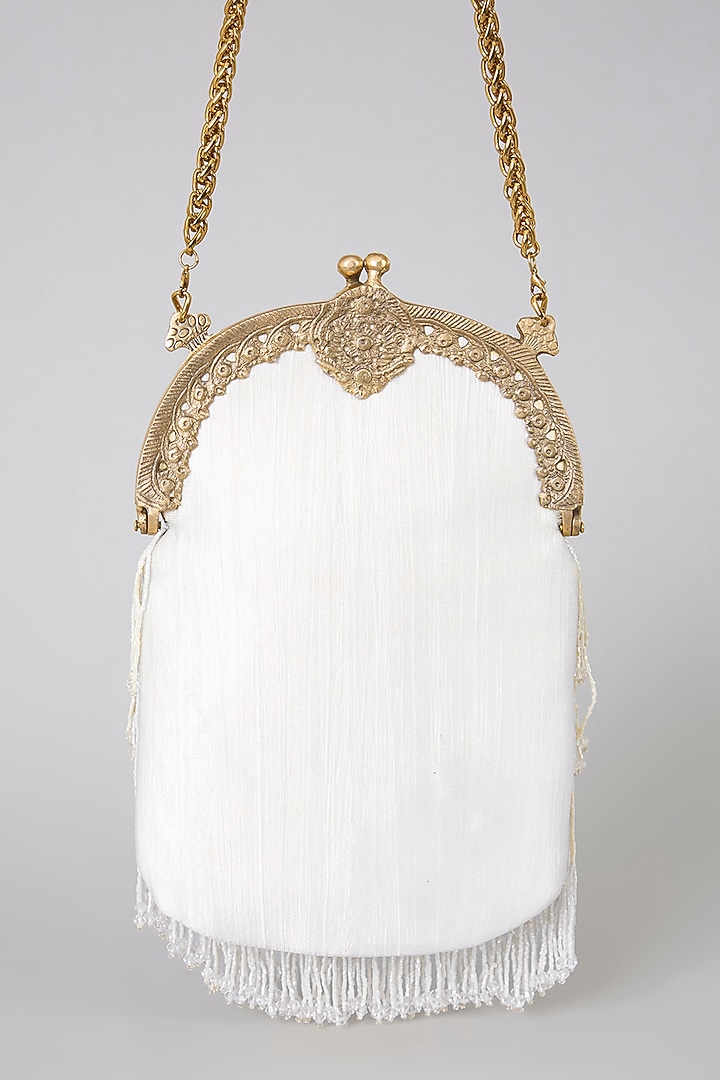 Ivory Satin Tassel Embellished Potli by Be Chic at Pernia's Pop Up Shop