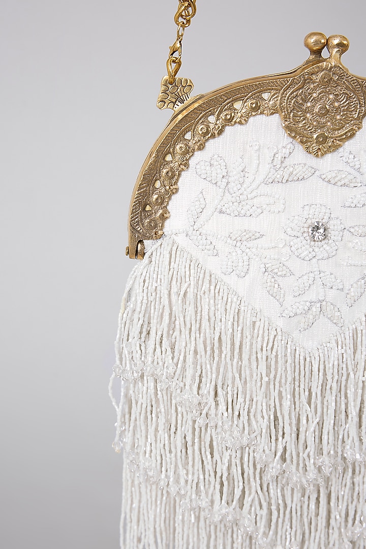 Ivory Satin Tassel Embellished Potli by Be Chic at Pernia's Pop Up Shop