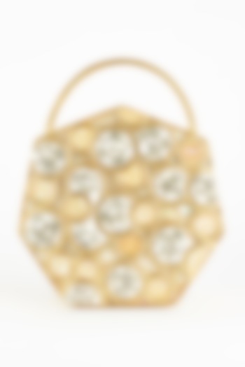 Gold Handcrafted Clutch With Pearls by Be Chic