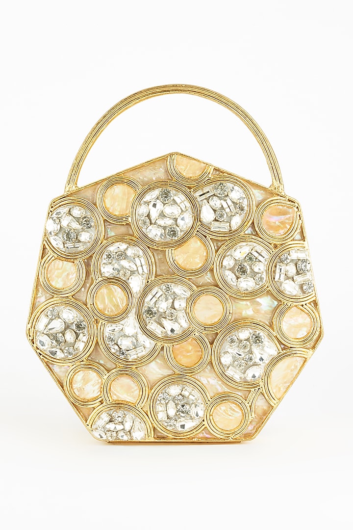 Gold Handcrafted Clutch With Pearls by Be Chic