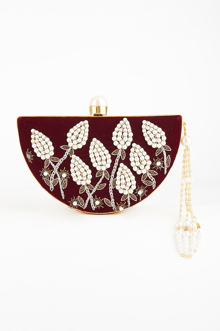 Gold & Maroon Handcrafted Clutch by Be Chic