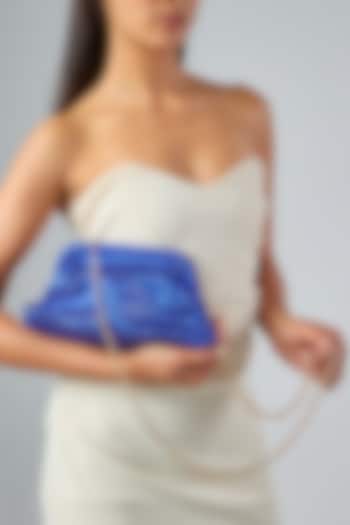 Blue Satin Crystal Embellished Clutch by Be Chic at Pernia's Pop Up Shop