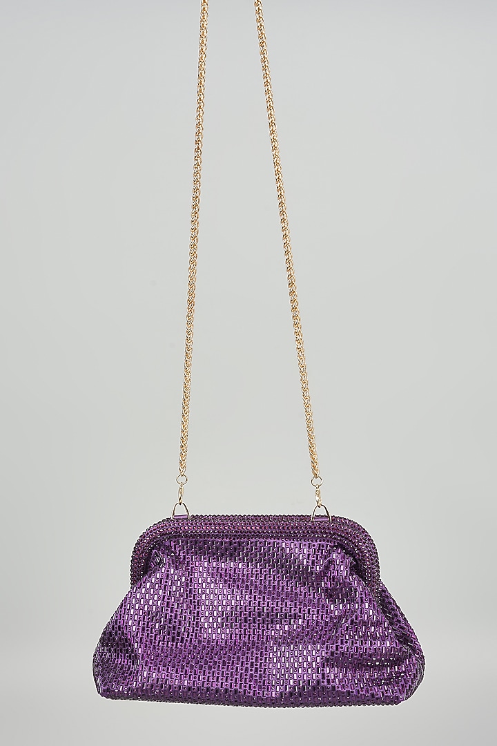 Purple Satin Crystal Embellished Clutch by Be Chic at Pernia's Pop Up Shop