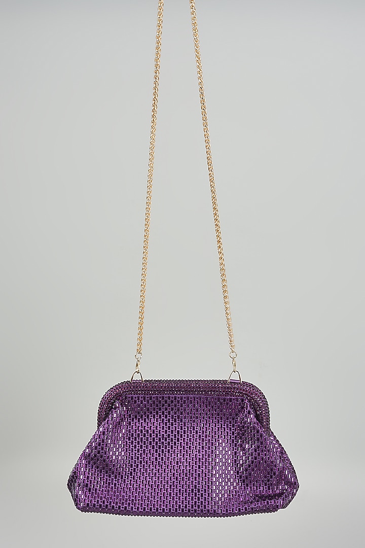 Purple Satin Crystal Embellished Clutch by Be Chic at Pernia's Pop Up Shop