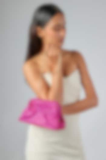 Pink Satin Crystal Embellished Clutch by Be Chic at Pernia's Pop Up Shop