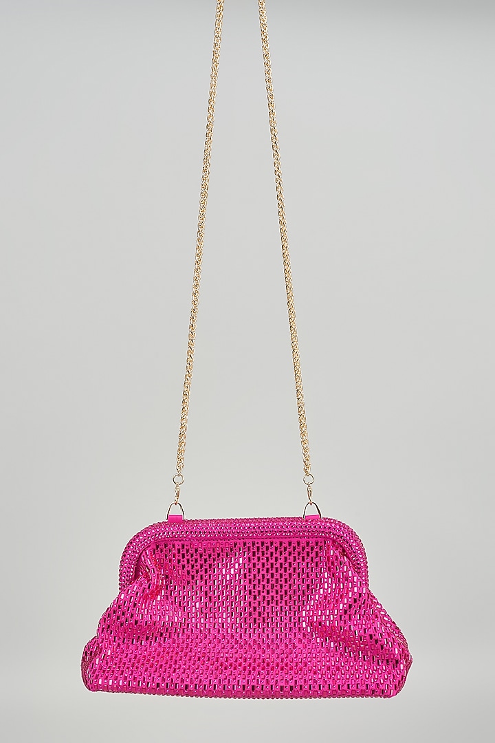 Pink Satin Crystal Embellished Clutch by Be Chic at Pernia's Pop Up Shop