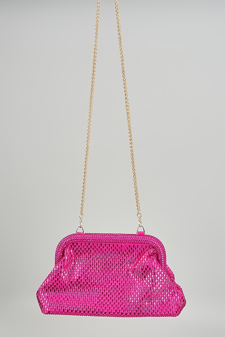 Pink Satin Crystal Embellished Clutch by Be Chic at Pernia's Pop Up Shop