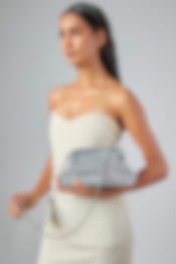 Silver Satin Crystal Embellished Clutch by Be Chic at Pernia's Pop Up Shop