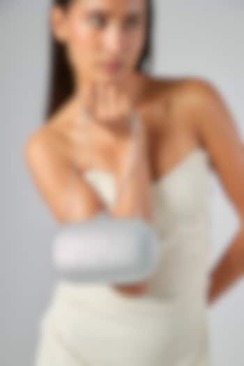 Silver Satin Crystal Embellished Clutch by Be Chic at Pernia's Pop Up Shop