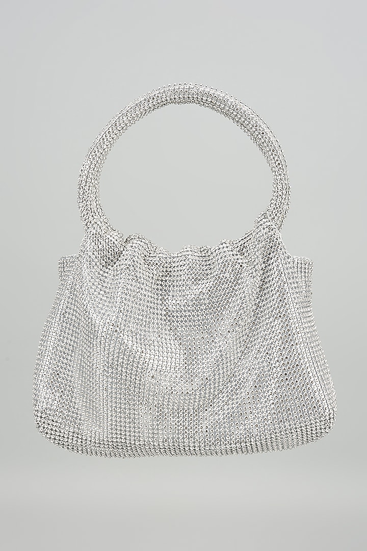Silver Satin Crystal Embellished Clutch by Be Chic at Pernia's Pop Up Shop