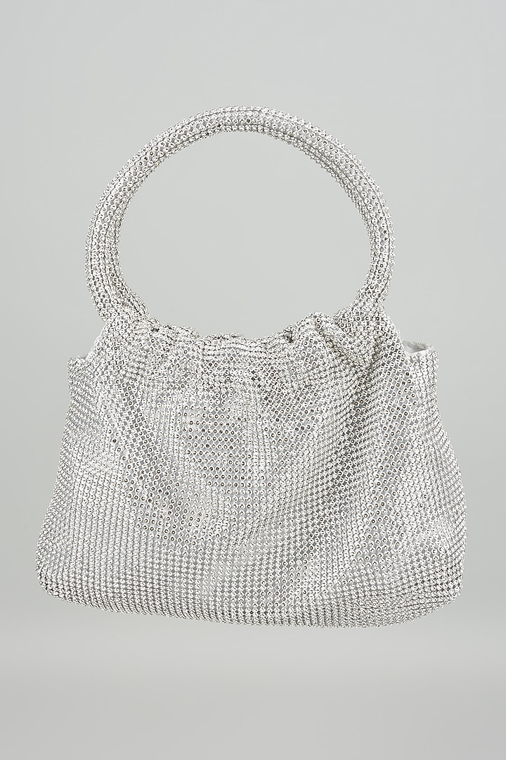 Silver Satin Crystal Embellished Clutch by Be Chic at Pernia's Pop Up Shop