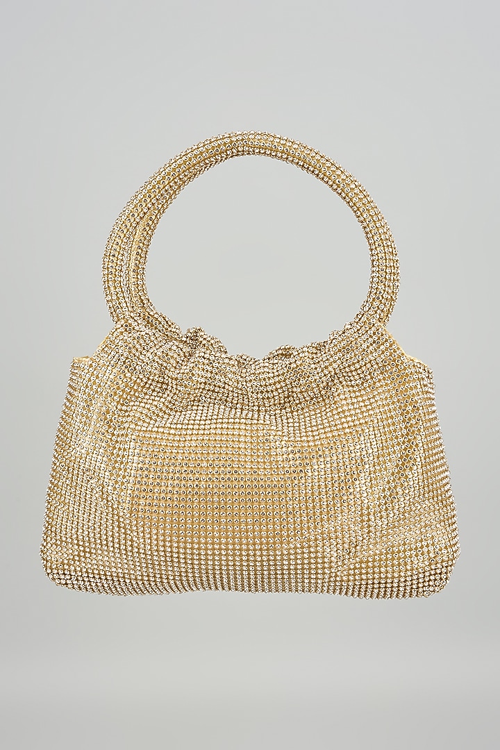 Gold Satin Crystal Embellished Clutch by Be Chic at Pernia's Pop Up Shop