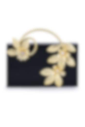 Black Metallic Floral Embellished Clutch by Be Chic