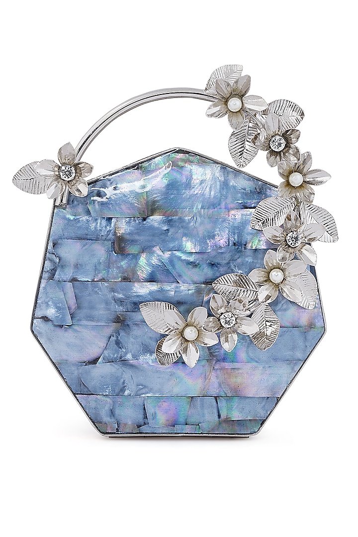 Silver Pearl & Floral Embellished Clutch by Be Chic