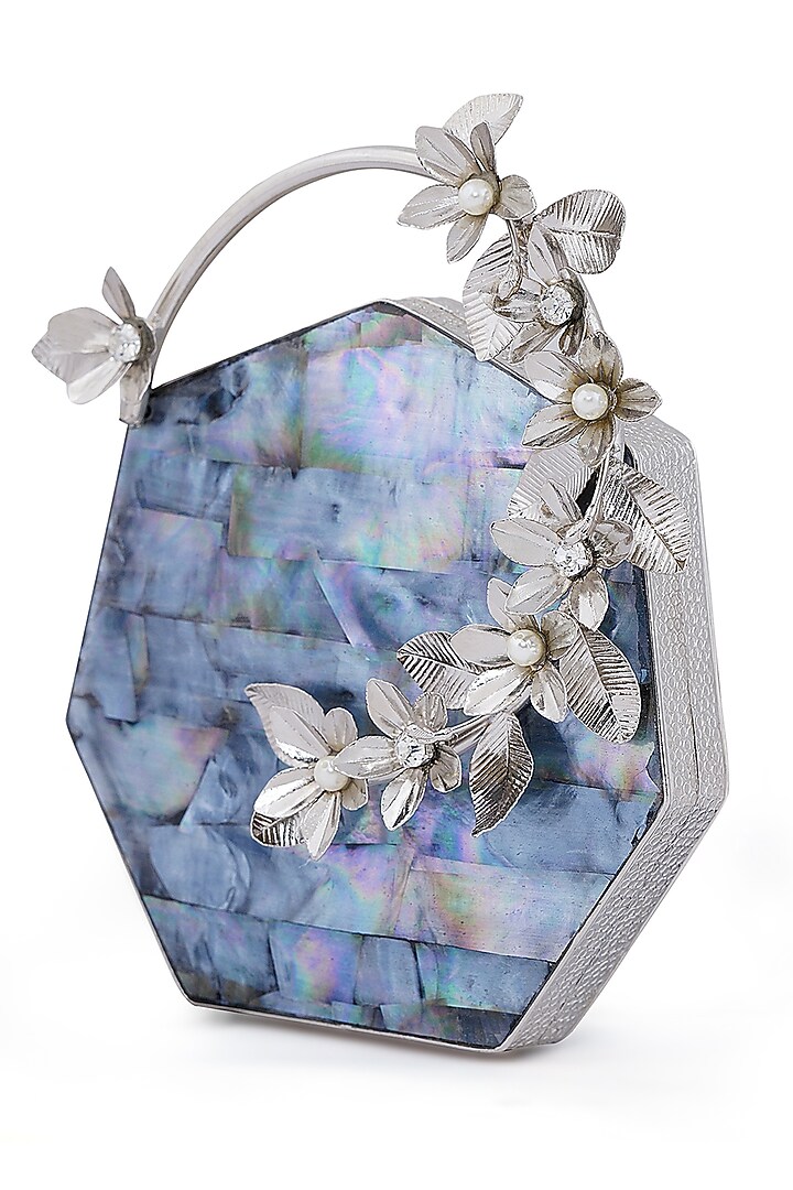 Silver Pearl & Floral Embellished Clutch by Be Chic at Pernia's Pop Up Shop