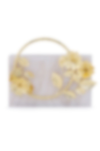 Ivory Metallic Floral Embellished Clutch by Be Chic