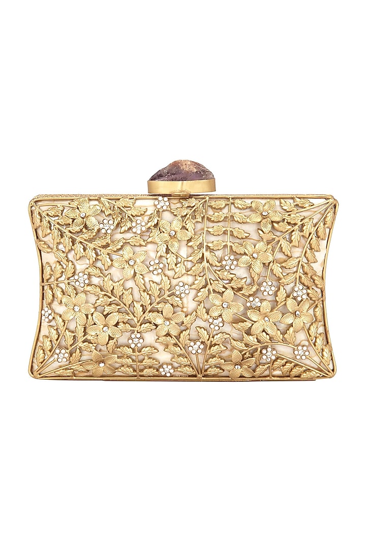 Dull Gold Embellished Clutch by Be Chic