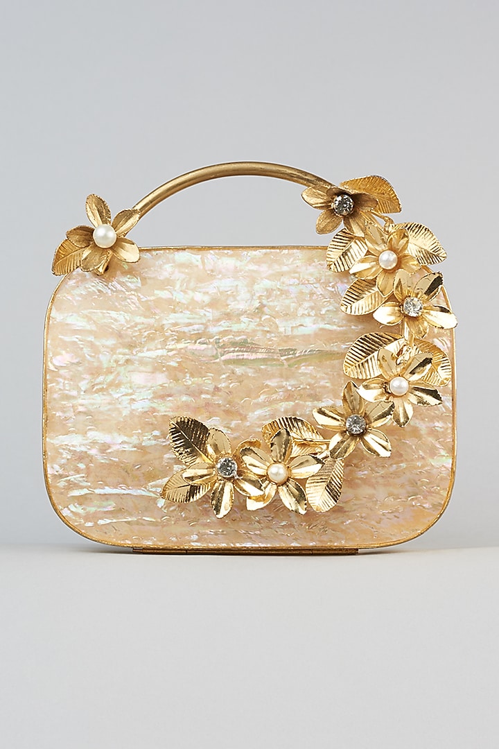 Designer Clutch Bags Online - Luxe Bridal Mother of Pearl Brass Clutch