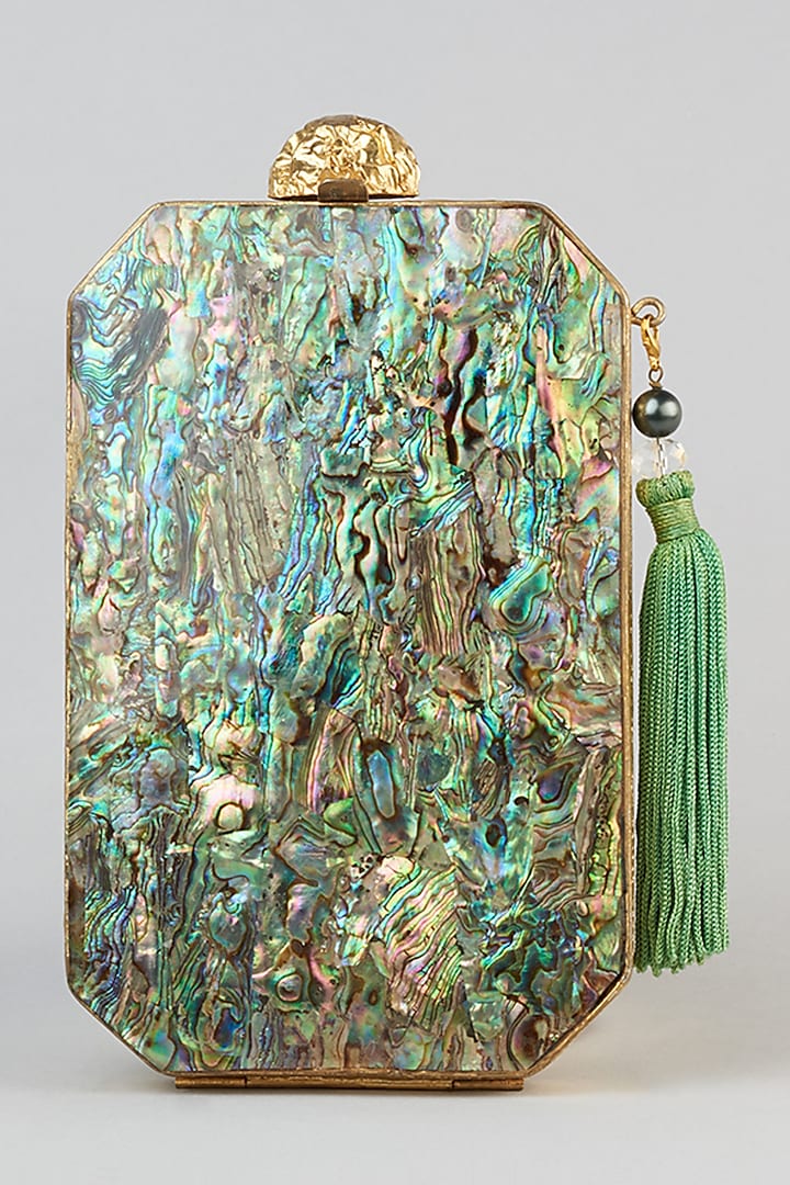 Green Mother Of Pearl Handcrafted Clutch by Be Chic