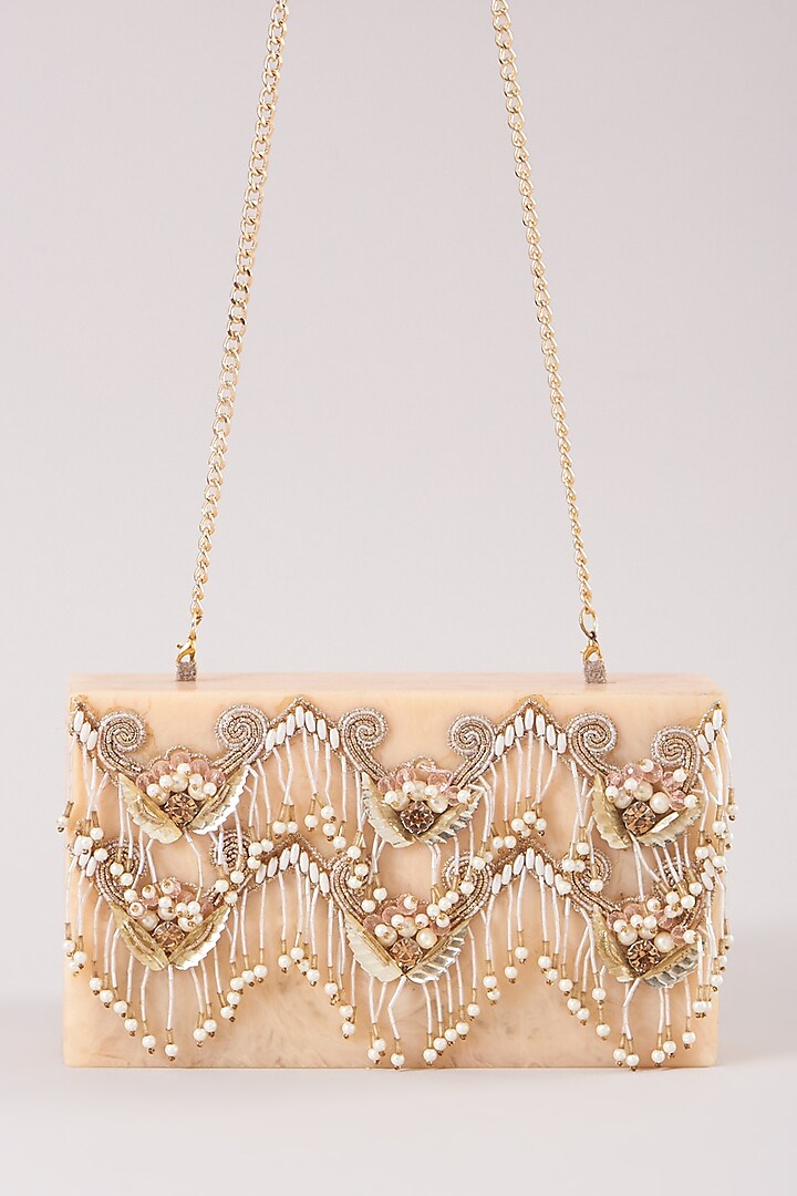 Peach Resin Embroidered Clutch by Be Chic