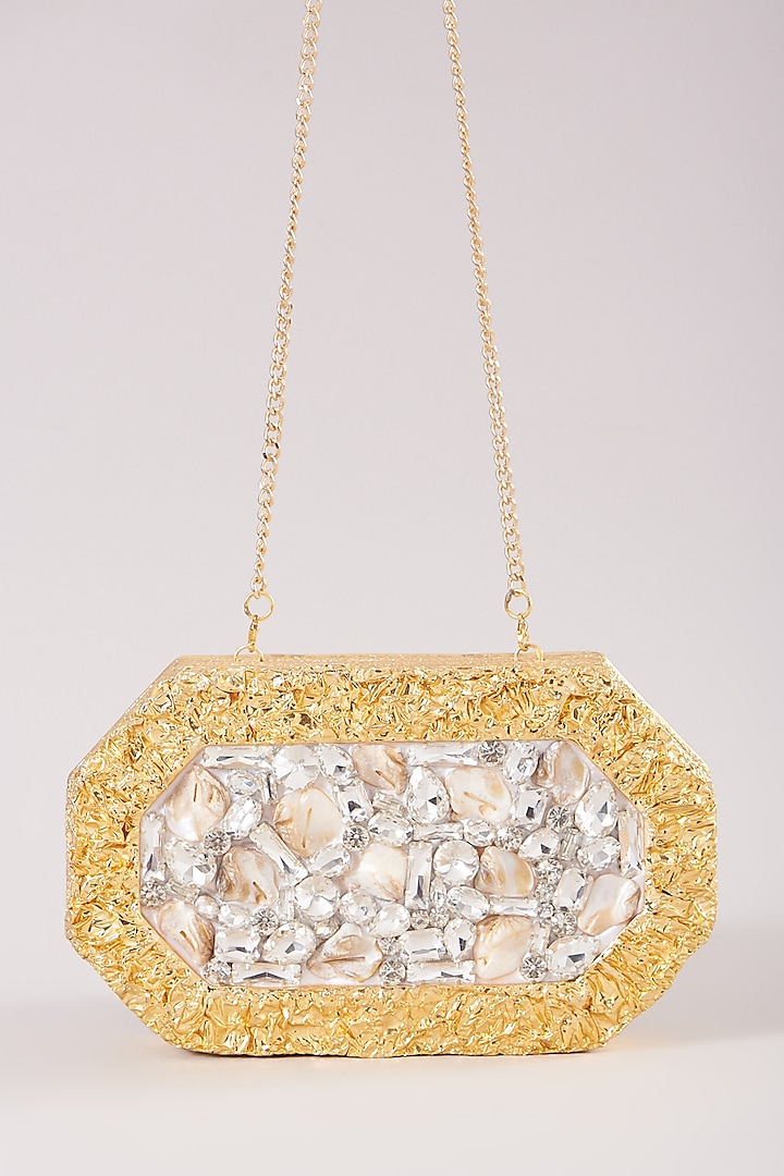 Gold Clutch With Crystals by Be Chic
