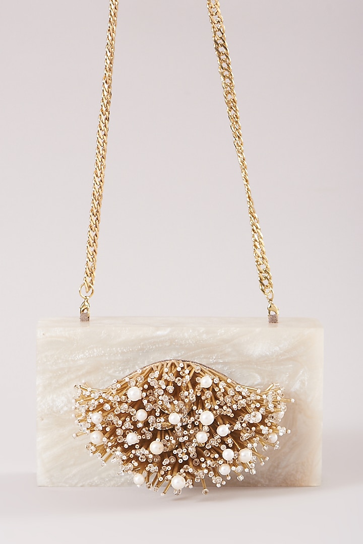 Ivory Embellished Clutch by Be Chic