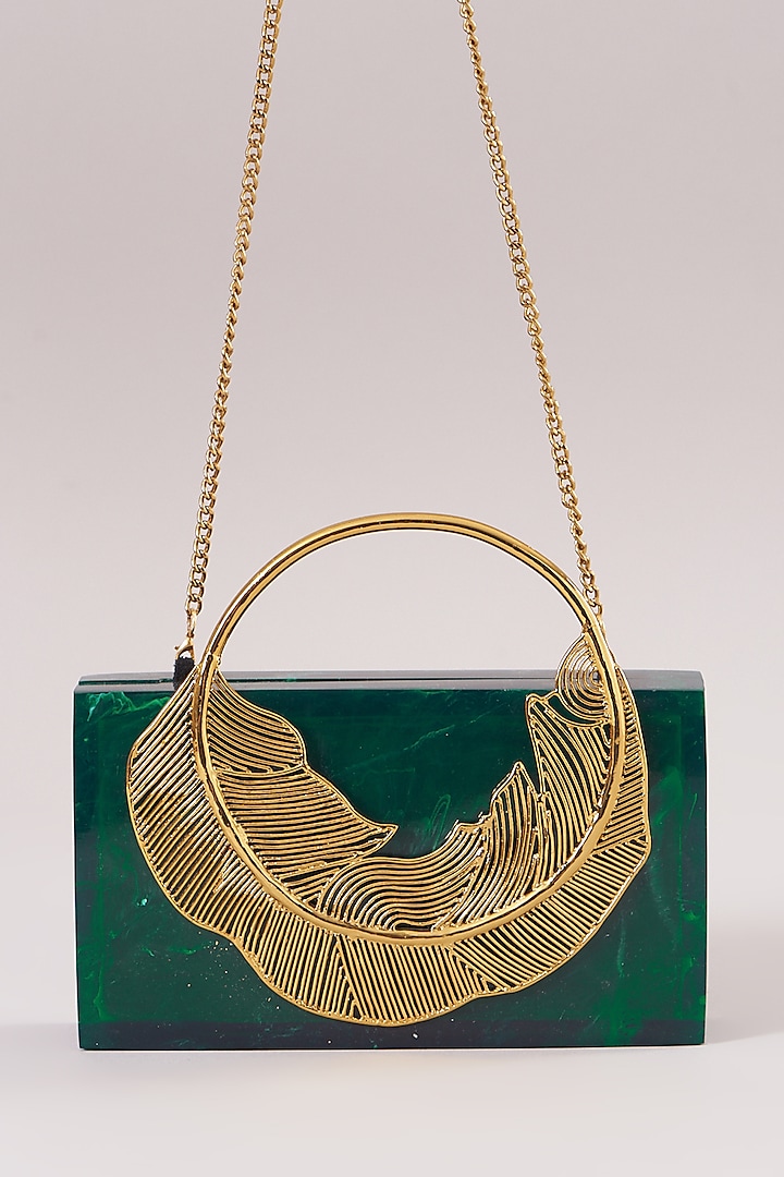 Green Resin Clutch With Metallic Handle by Be Chic