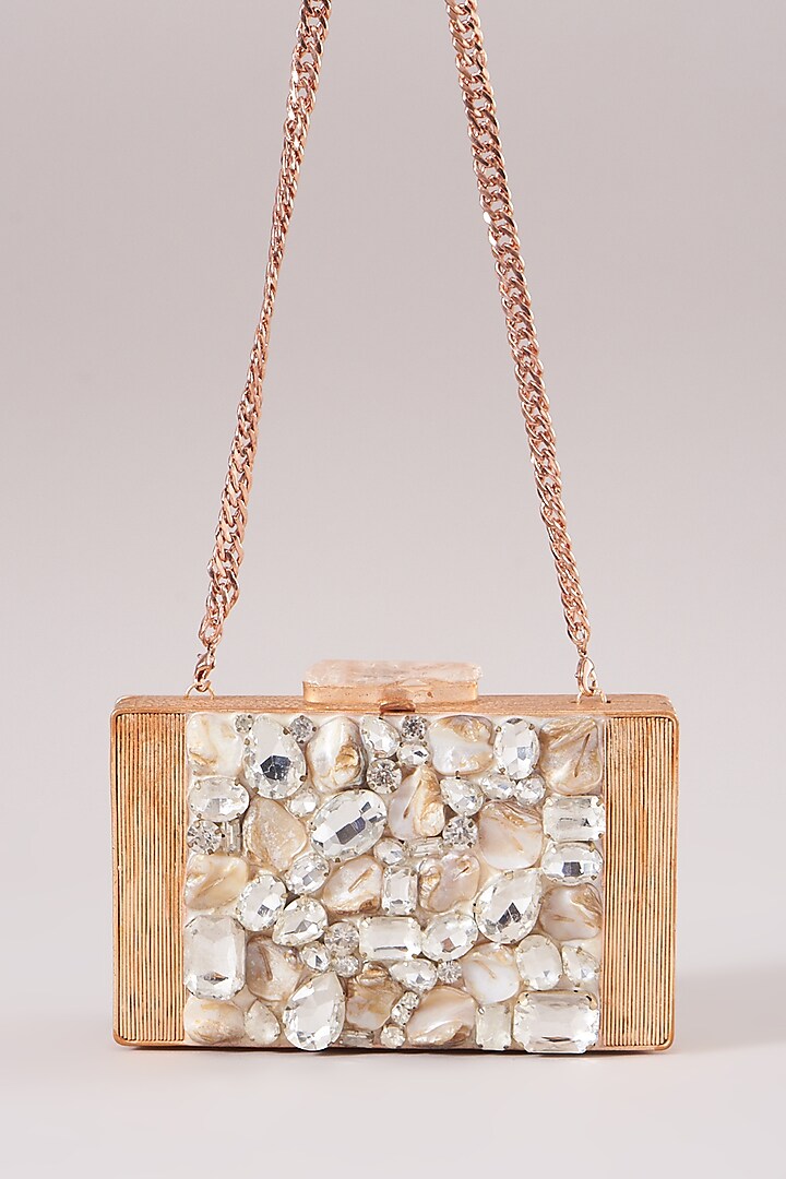 Rose Gold Clutch With Crystals by Be Chic