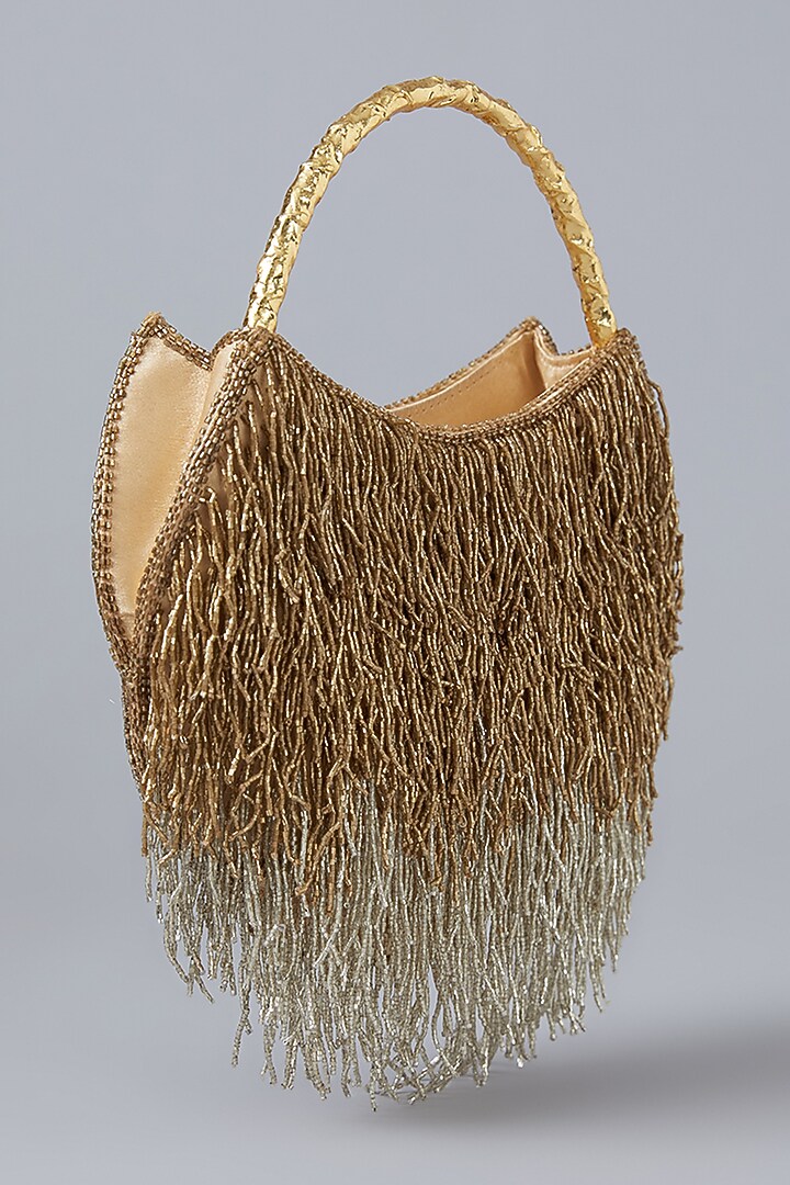 Gold Satin Hand Embroidered Potli by Be Chic at Pernia's Pop Up Shop
