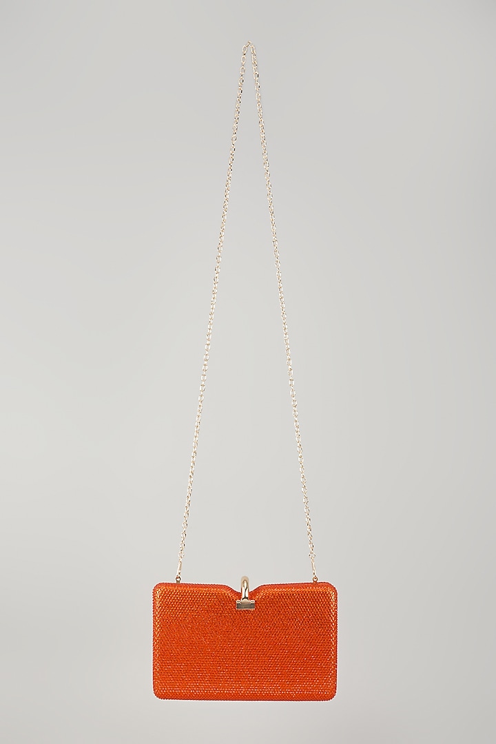 Orange Metal Crystal Work Clutch by Be Chic at Pernia's Pop Up Shop
