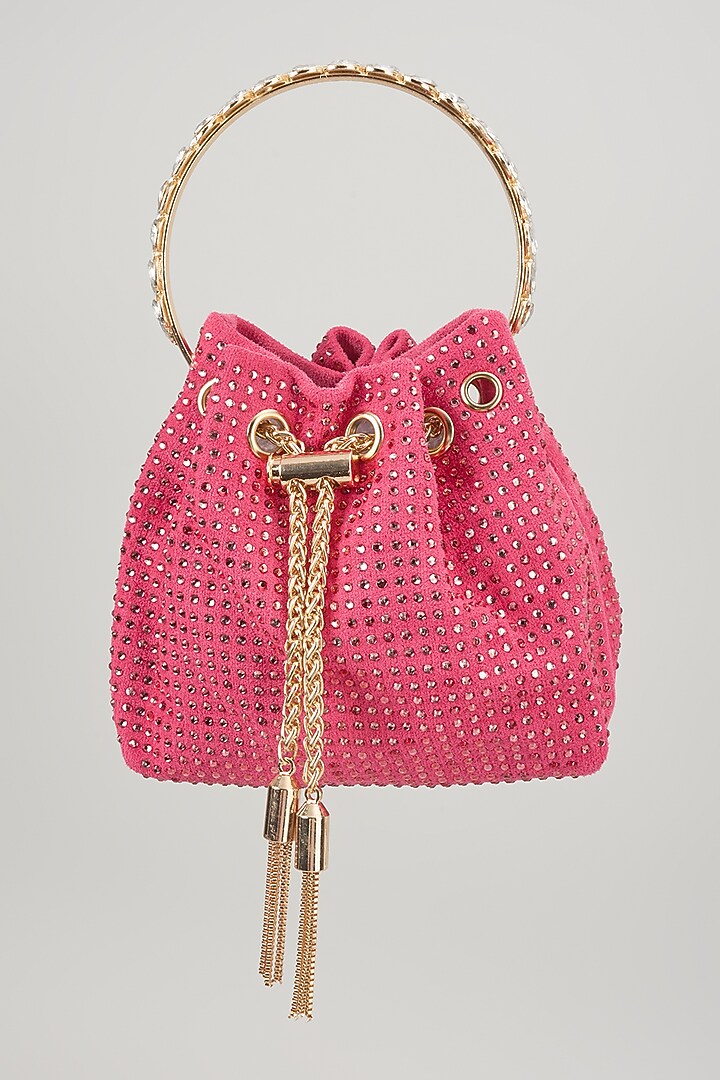 Pink Velvet Crystal Embellished Bucket Bag by Be Chic at Pernia's Pop Up Shop