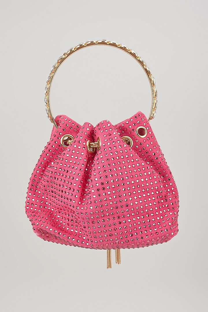Pink Velvet Crystal Embellished Bucket Bag by Be Chic at Pernia's Pop Up Shop