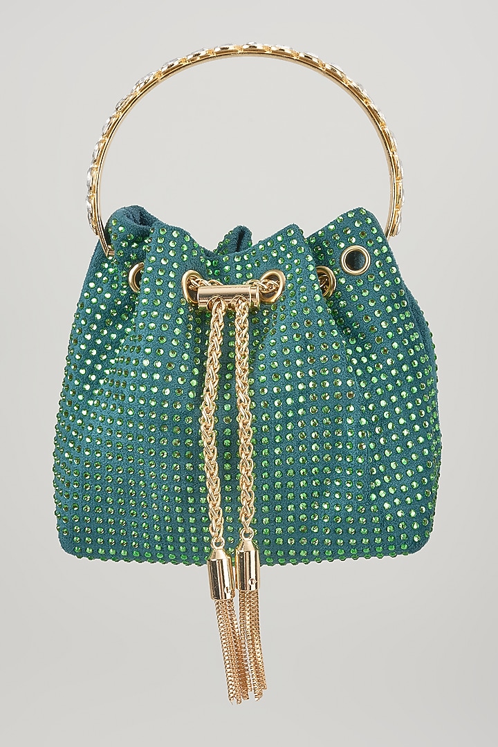 Green Velvet Crystal Embellished Bucket Bag by Be Chic at Pernia's Pop Up Shop