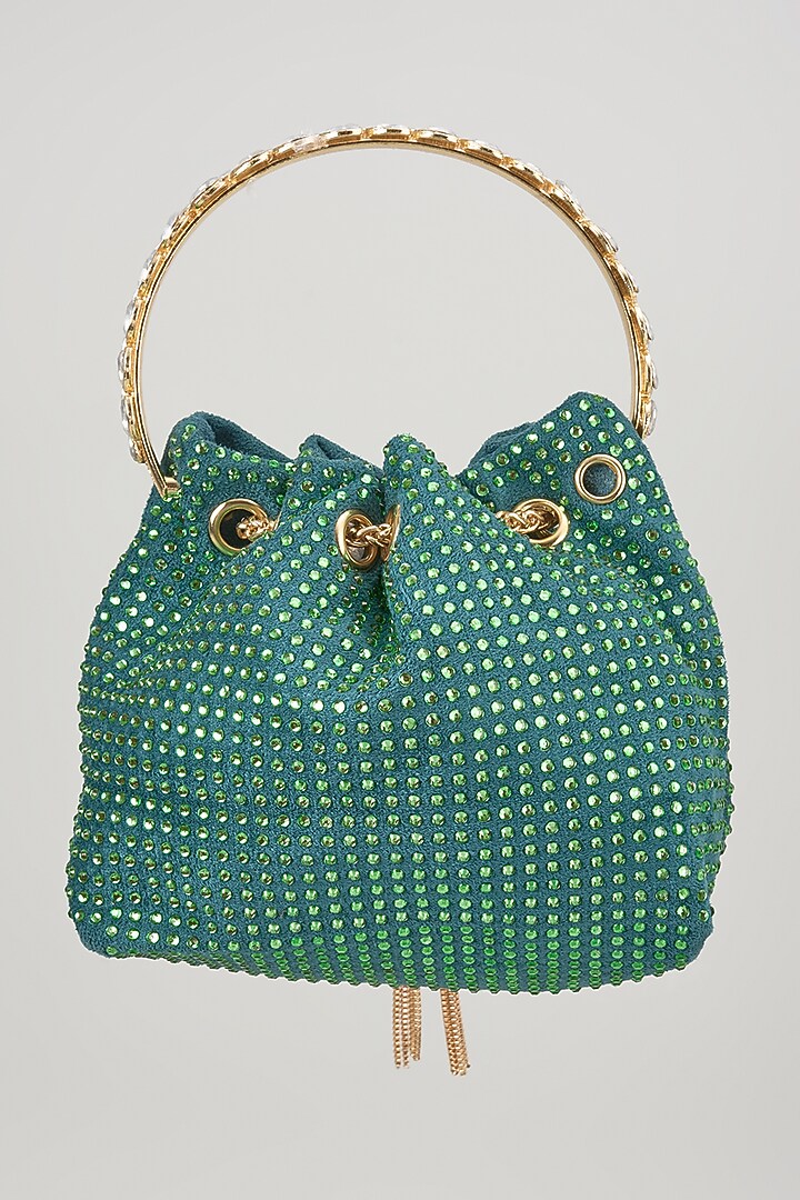 Green Velvet Crystal Embellished Bucket Bag by Be Chic at Pernia's Pop Up Shop