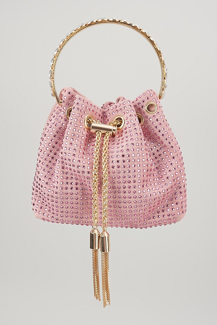 Light Pink Velvet Crystal Embellished Bucket Bag by Be Chic at Pernia's Pop Up Shop