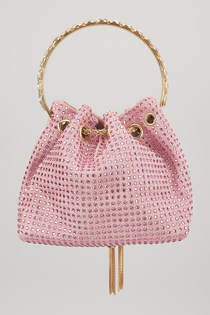 Light Pink Velvet Crystal Embellished Bucket Bag by Be Chic at Pernia's Pop Up Shop