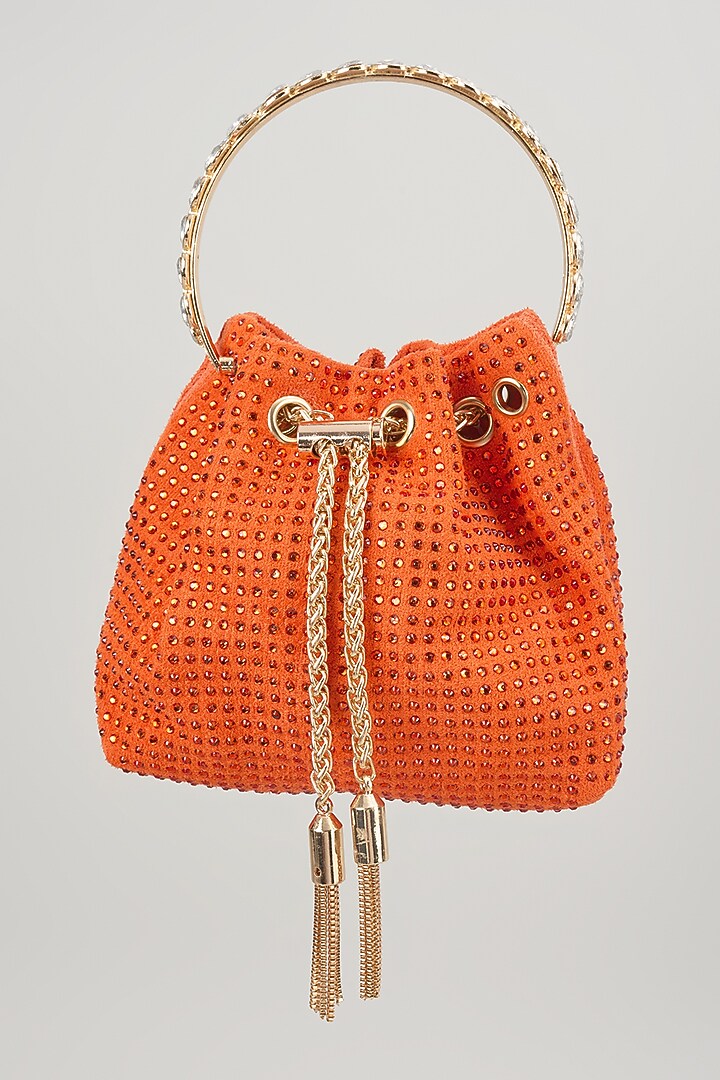 Orange Velvet Crystal Embellished Bucket Bag by Be Chic at Pernia's Pop Up Shop