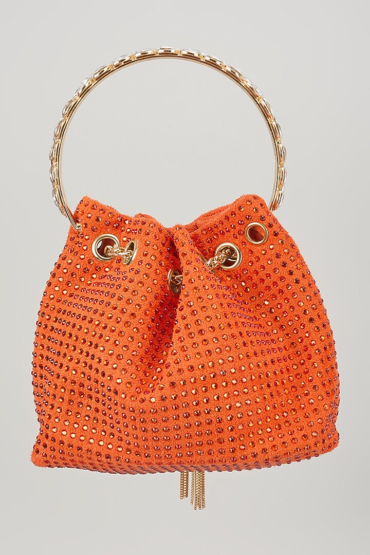 Orange Velvet Crystal Embellished Bucket Bag by Be Chic at Pernia's Pop Up Shop