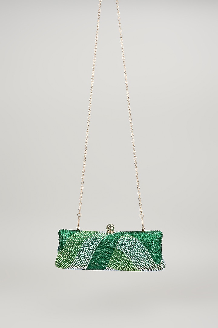 Green Metal Crystal Embellished Ripple Clutch by Be Chic at Pernia's Pop Up Shop
