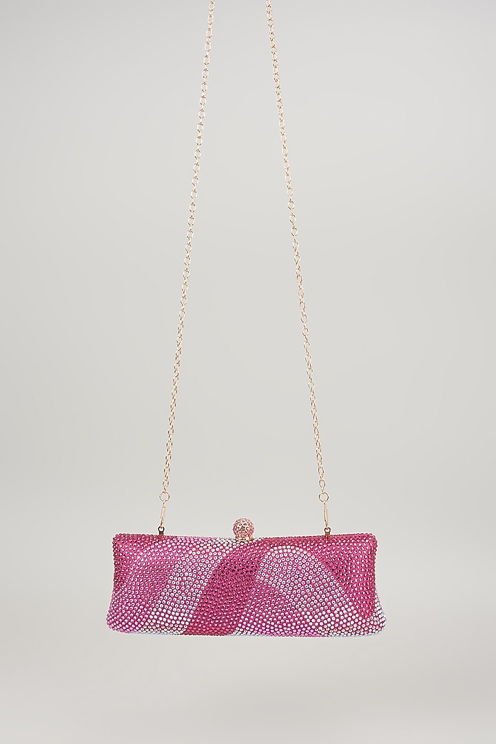 Pink Metal Crystal Embellished Ripple Clutch by Be Chic at Pernia's Pop Up Shop