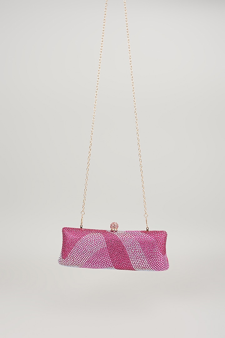 Pink Metal Crystal Embellished Ripple Clutch by Be Chic at Pernia's Pop Up Shop